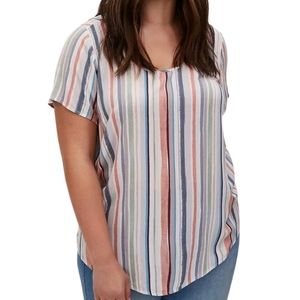 TORRID Abbey Gauze Button Back Blouse Semi Sheer White Multi-Stripe Top